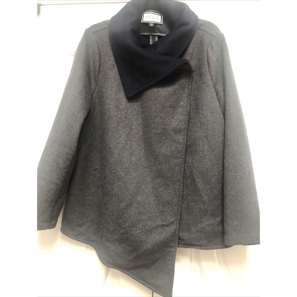 Eden Society Jackets & Blazers - EDEN SOCIETY BLUE/GREY ASYMMETRICAL WRAP SNAP WOOL BLEND COAT SZ L NWOT